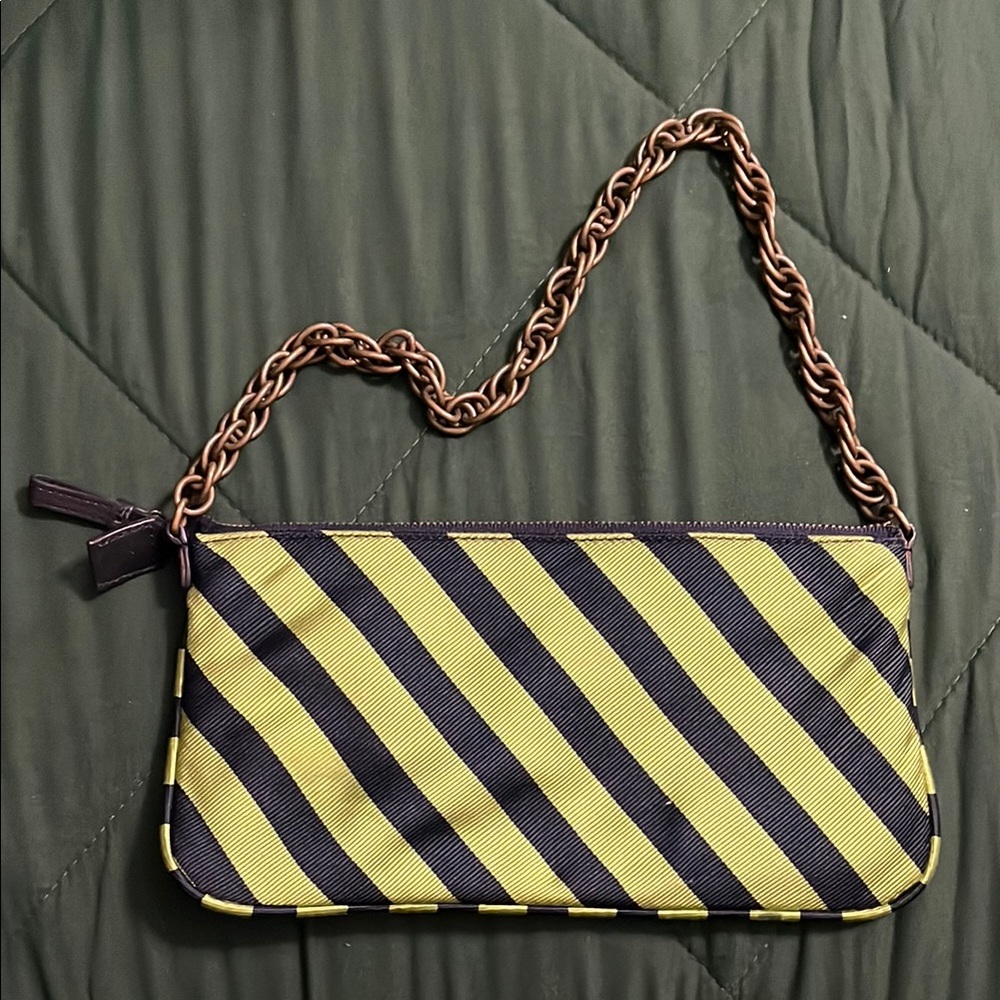 Striped Black and Green Chain Shoulder Bag